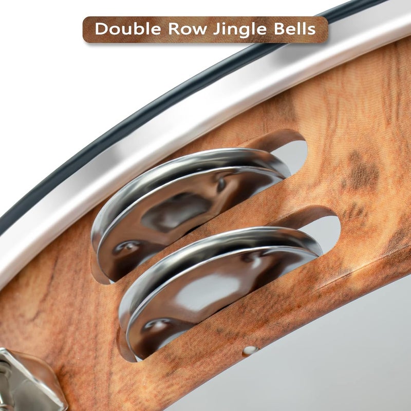 MUSCELL Tambourine for Adults,Hand Held Plastic Tambourines Drum Double Row Metal Jingles Musical Instrument-8" - Image 5